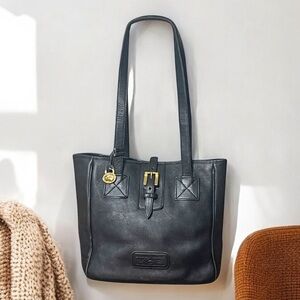 Vintage Dooney & Bourke Black Glove Leather / Brass Norwalk Shopper Tote Purse